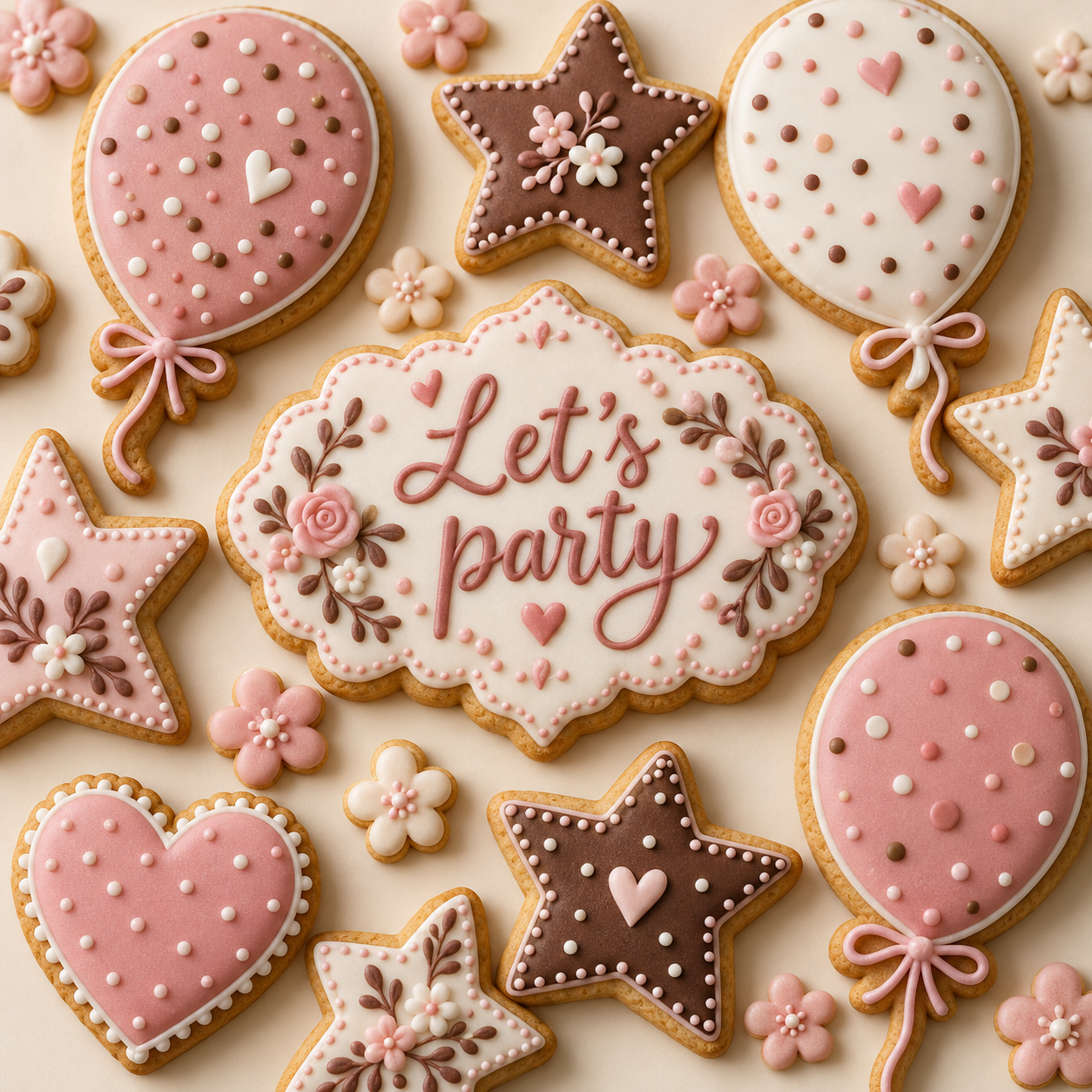 Colourful detailed balloon and star cookies